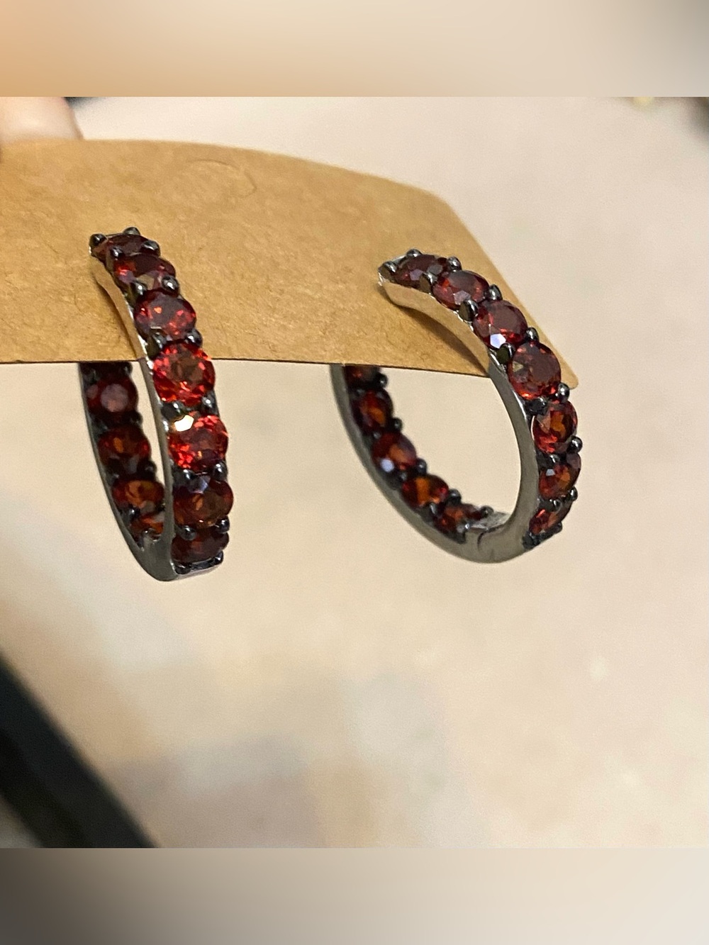 Sterling Silver Red Garnet Hoop Earrings 925 BBJ